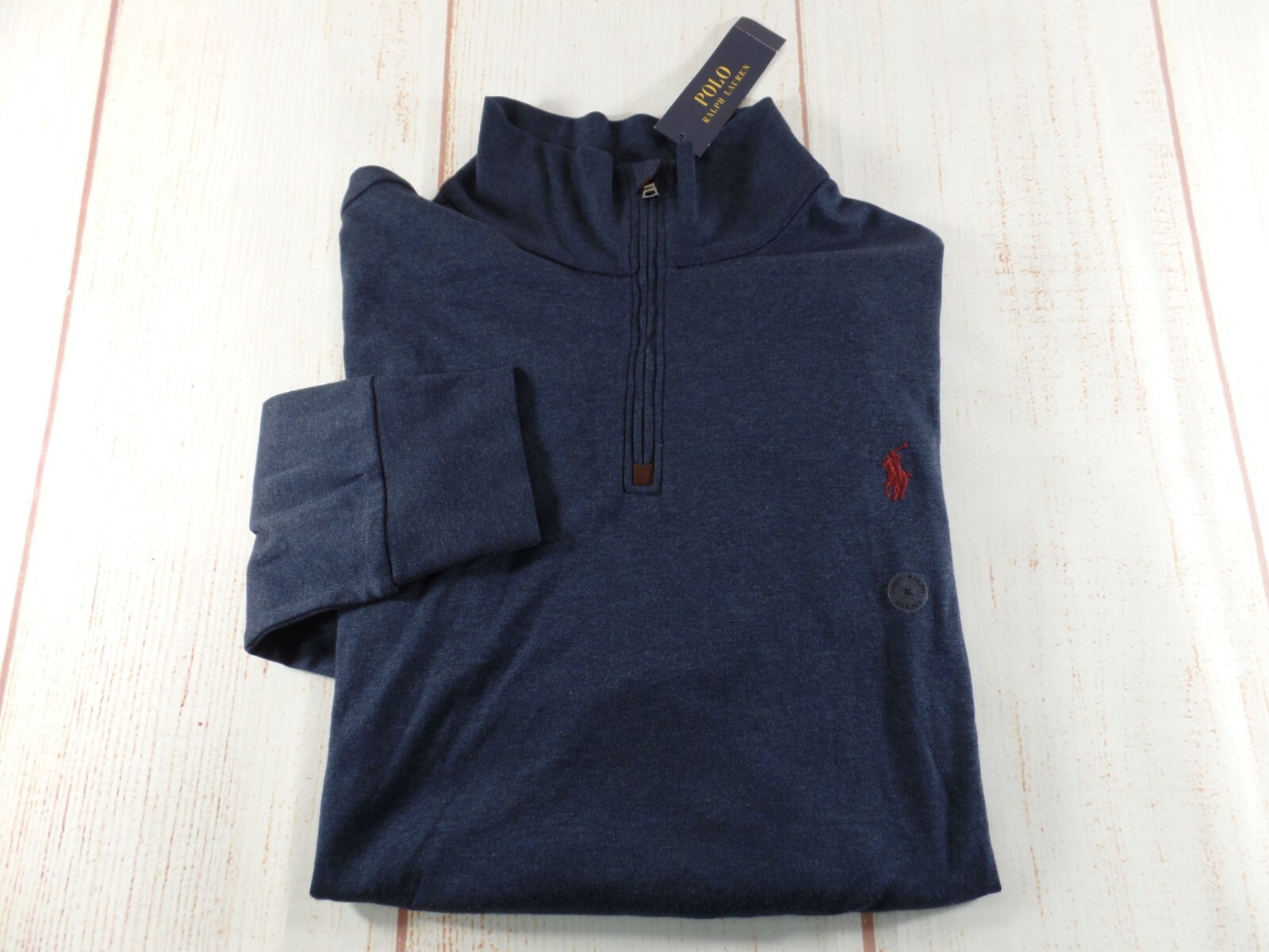 NUOVO Polo Ralph Lauren Uomo XL 1 4 Zip Mockneck Pullover Maglia Blu Rosso Pony