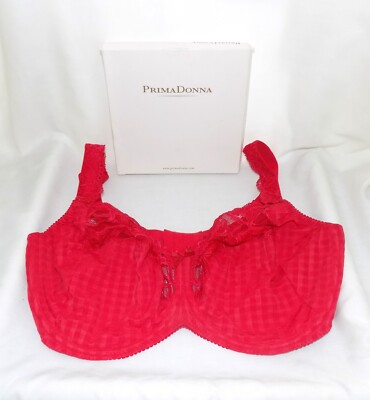 Prima Donna ''Madison'' Bra Full-Cup Underwire Scarlet Red Gingham & Lace 44E NWT