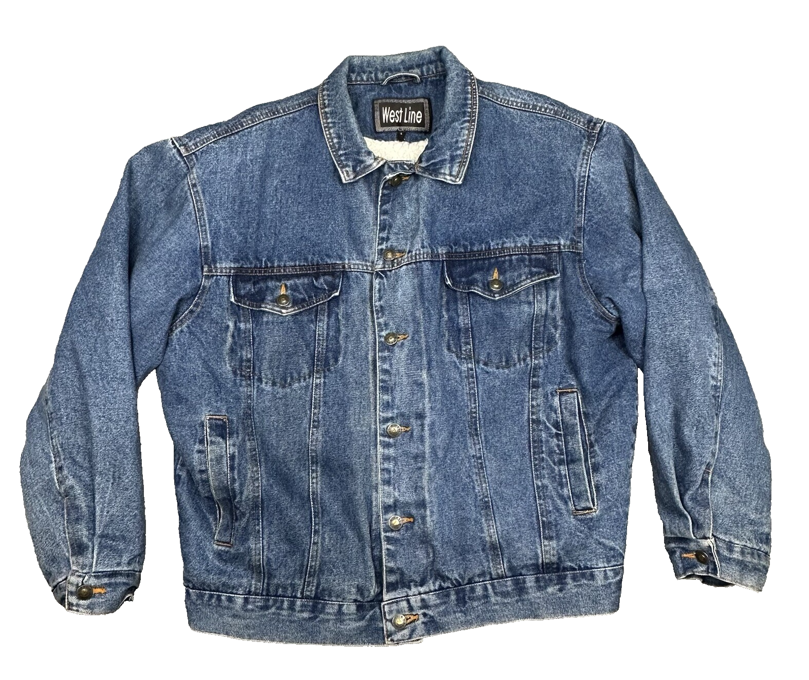 West Line Jacket Mens Large Blue Denim Trucker Sherpa Lined Cowboy Workwear