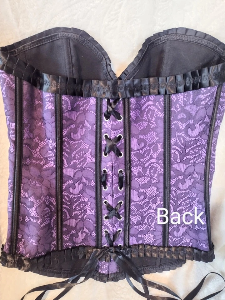 Corset Velvet Kitten Women's Medium Violet Purple & Black Lace-Up Hooks at Front - Image 2 of 4