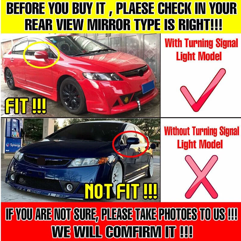 For 2006-2010 2011 Honda Civic Gloss Black Side Rearview Mirror Cover Trim Caps - Image 4 of 4