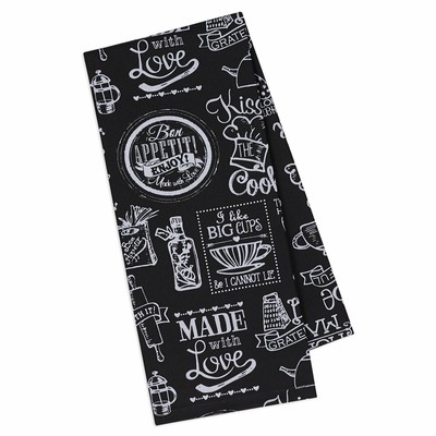 Design Imports Black And White Kitcshy Chalkboard Print Cotton