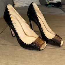 Prada Gold Bronze Ombré Sequin Peep Toe Heels 36
