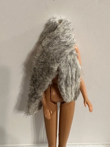 Vintage Barbie Clone Grey Fur Stole Fashion Accessory 11"