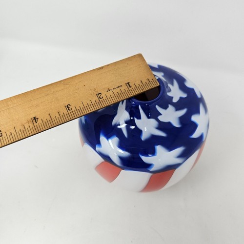 Hand Blown Artist Cory B Signed American Flag Glass Vase - Picture 12 of 12