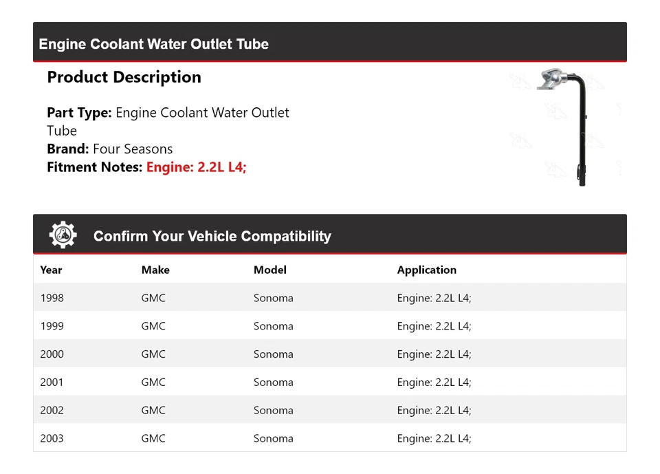 Tubo de salida de agua refrigerante motor L4 de 2,2 L para GMC Sonoma 1998-2003 4 estaciones 1999 Foto 2 de 4