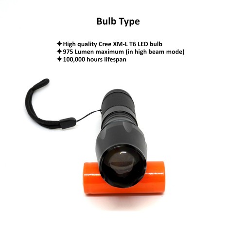 975 Lumen 5 Modes Zoomable Rechargeable Cree T6 LED Flashlight Torch W878 Black - Picture 5 of 9