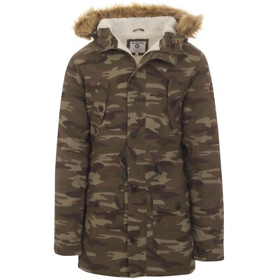 SALE MENS LAMBRETTA FISHTAIL CAMO SHERPA LINED PARKA 6253 KHAKI