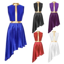 Women Praise Liturgical Dance Dress Metallic Color Block Lyrical Dancewear Gowns