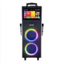 Dolphin Rechargeable/Portable Karaoke Machine Dual 10" Speakers w/2 Wireless Mic