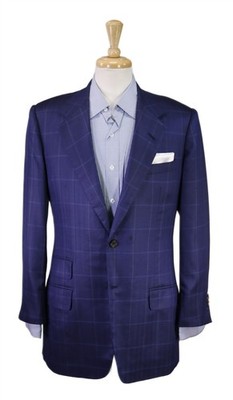 Edgar Pomeroy Bespoke Royal Blue Windowpane 2-Btn Silk Sportcoat Blazer 40R