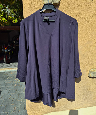 selection by Ulla Popken Damen Tunika Bluse Gr. 50 Blau Uni V-Ausschnitt 3/4 Arm