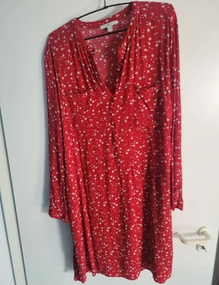 Esprit Hemdblusenkleid Gr. 42 rot/weiß Blumen, Langarm Viskose Knöpfe Taschen - Bild 1 von 4