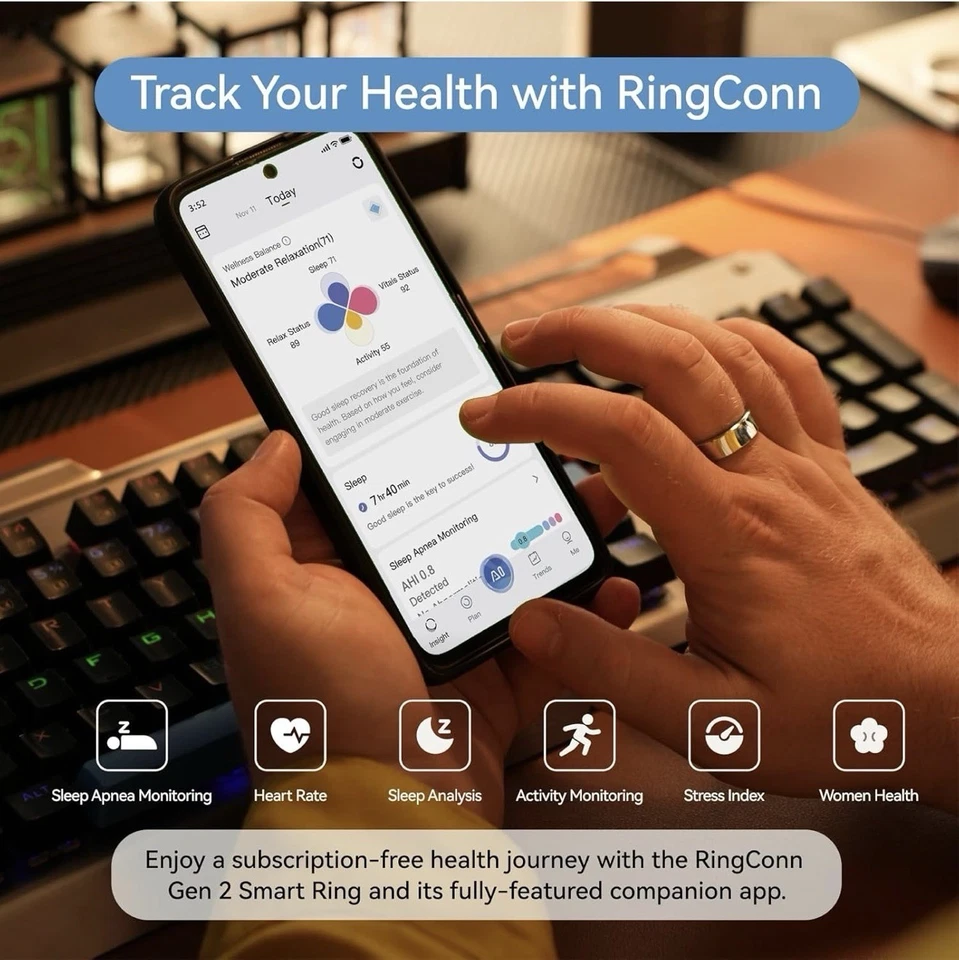 Anillo inteligente ultrafino RingConn® Gen 2 - Monitoreo de apnea del sueño y seguimiento de la salud Foto 4 de 4