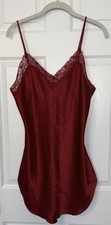Vintage Victoria  s Secret Chemise Slip Dress Nightgown Sz L Red Satin Gold Label