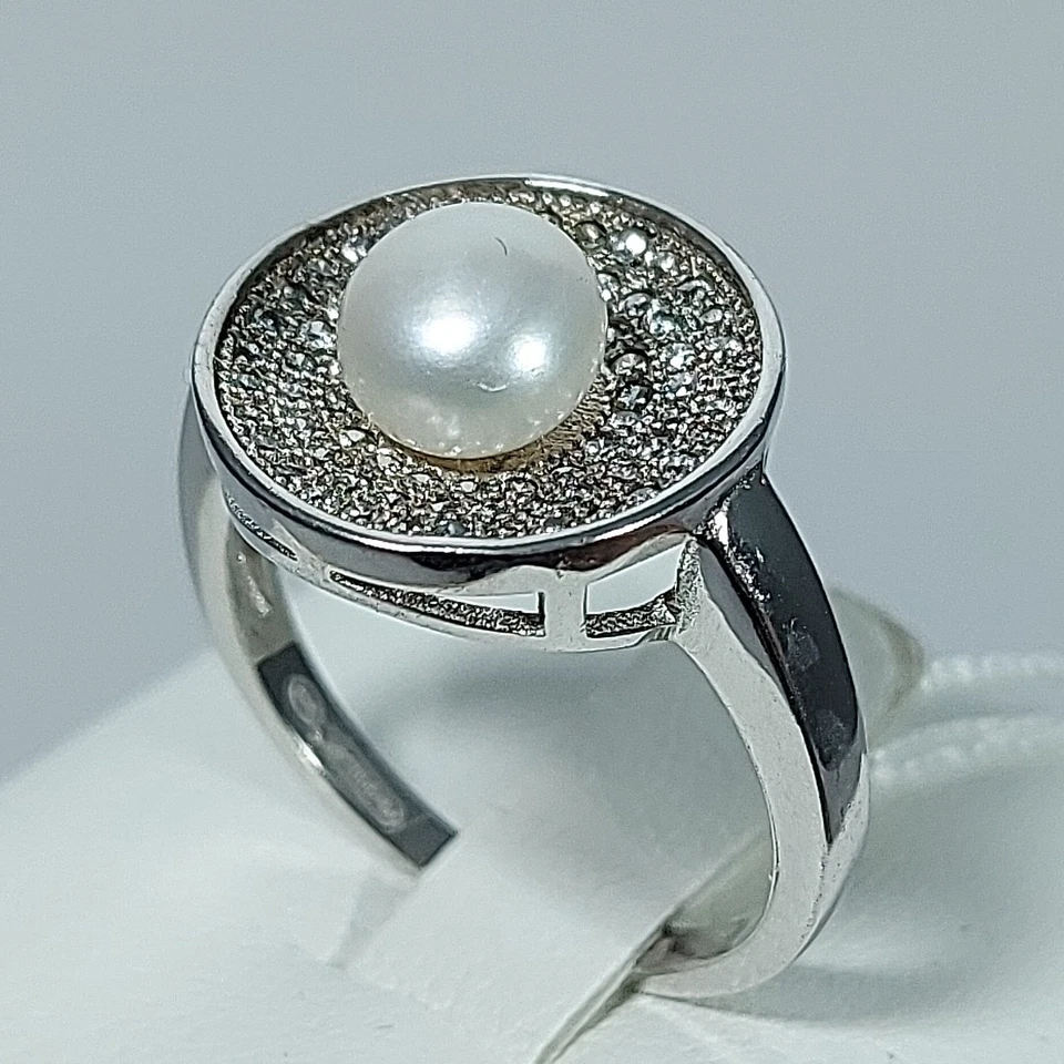 Anello in Argento 925 Donna con Perla Naturale Acqua Dolce e Zirconi Brillanti - Immagine 2 di 4