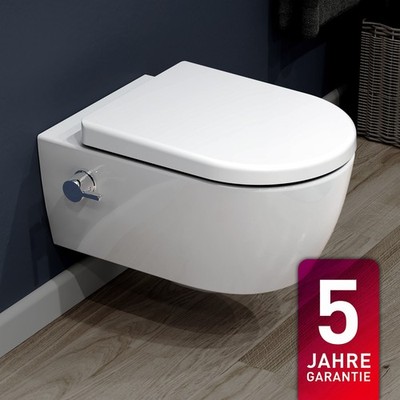 Dusch WC spülrandlos Taharet Wand Hänge Toilette Bidet mit WC-Sitz + Armatur