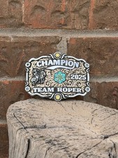 Cowboy Trophy Rodeo Style Belt Buckle with champion team roper
