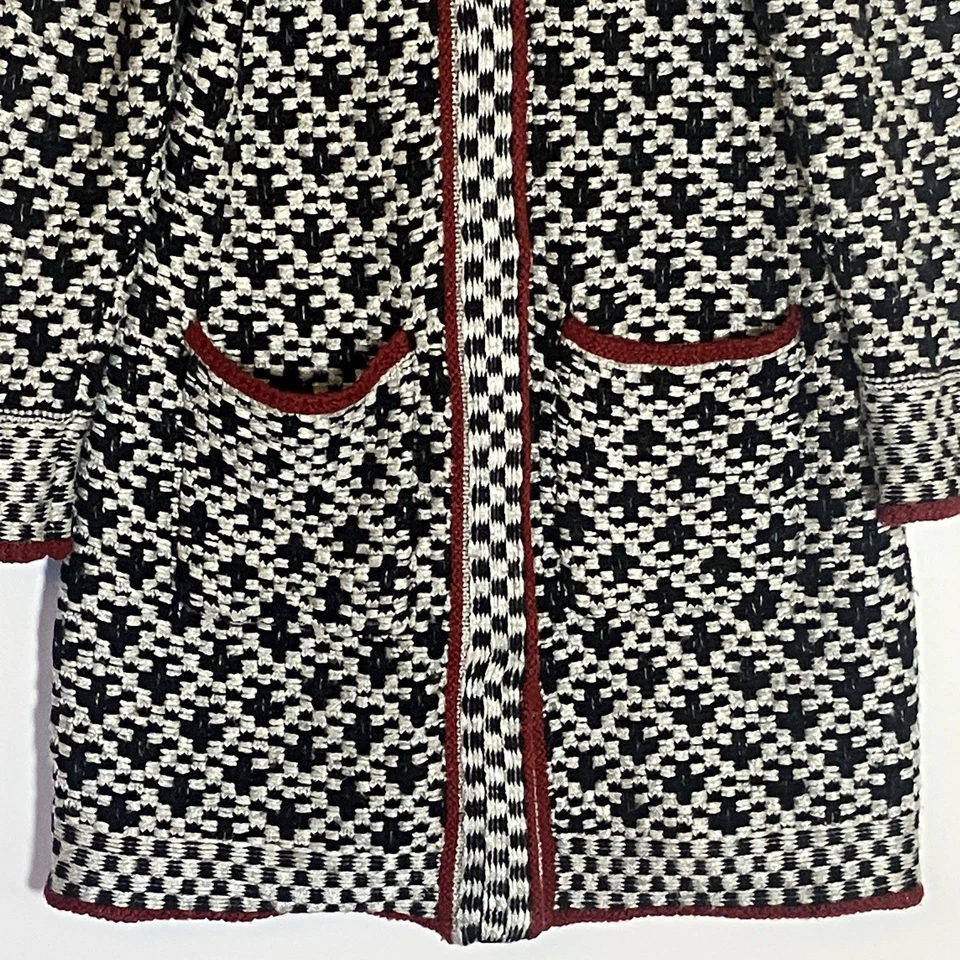 Chaqueta Chicos Para Mujer 1 Mediana Negra Roja Larga Suéter Cuello Simulado Mezcla de Lana a Presión M Foto 3 de 4