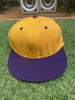 Vintage Delong Blank Fitted Baseball Hat Size 7 1/8 Gold/Purple NOS