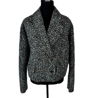 Sandro Paris Women Multi Color Tweed Double Breasted Cropped Jacket Size 40 L