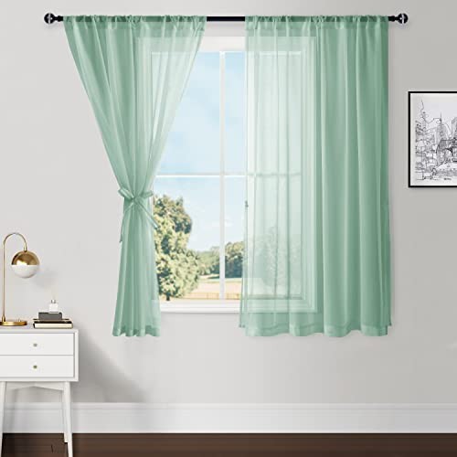 Sheer Curtains 54 inch Length with 52"W x 54"L (Pack of 2) Bean Green - Picture 1 of 6