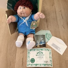1985 Cabbage Patch Kids Doll Girl Laurence Link, Brown Eyes Red Hair, IOB COA