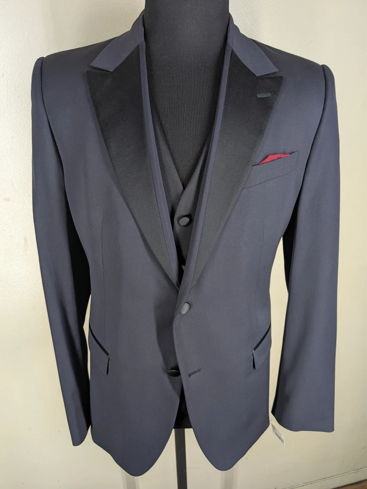 Dolce & Gabbana NEW Made In Italy Blue/Black Tuxedo +Vest -No Pants-US Size 44 R - Image 3 of 4