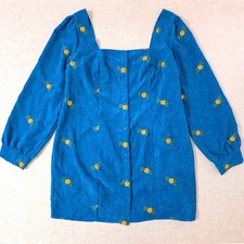Cider Floral Corduroy Puff Sleeve Mini Dress Sz 2XL Square Twee Cottage