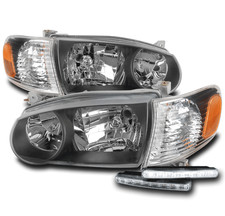 For 2001 2002 Toyota Corolla Black Replacement Headlights Lamp Wbumper Led Drl