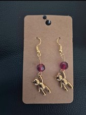 Teddy Bear Earrings With Red Bead Balloon Gold Plated