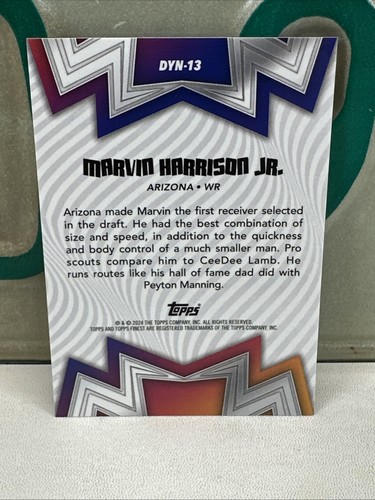 2024 Topps Finest Dynamos Gold /50 Marvin Harrison Jr RC Ohio St Arizona DYN-13 - Foto 3 di 3