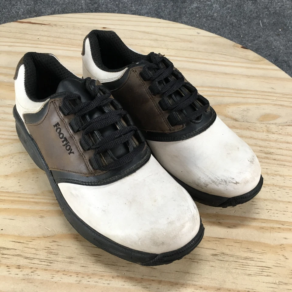 Tênis Footjoy Shoes Youth 4 M chuteiras de golfe marrom branco com cadarço parte superior baixa 45020 - Imagem 3 de 4