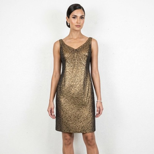 Rickie Freeman Teri Jon Bronze Metallic Sheath Dress Evening size 4