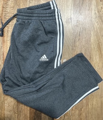 adidas Essentials 3Stripes Open Hem Fleece Joggers Mens Grey Casual Athletic 2XL