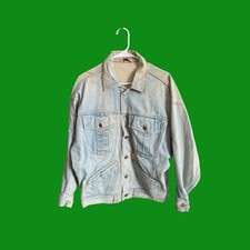 Vintage Palmettos Denim Jacket Mens Medium Made in USA Light Wash 90s Trucker