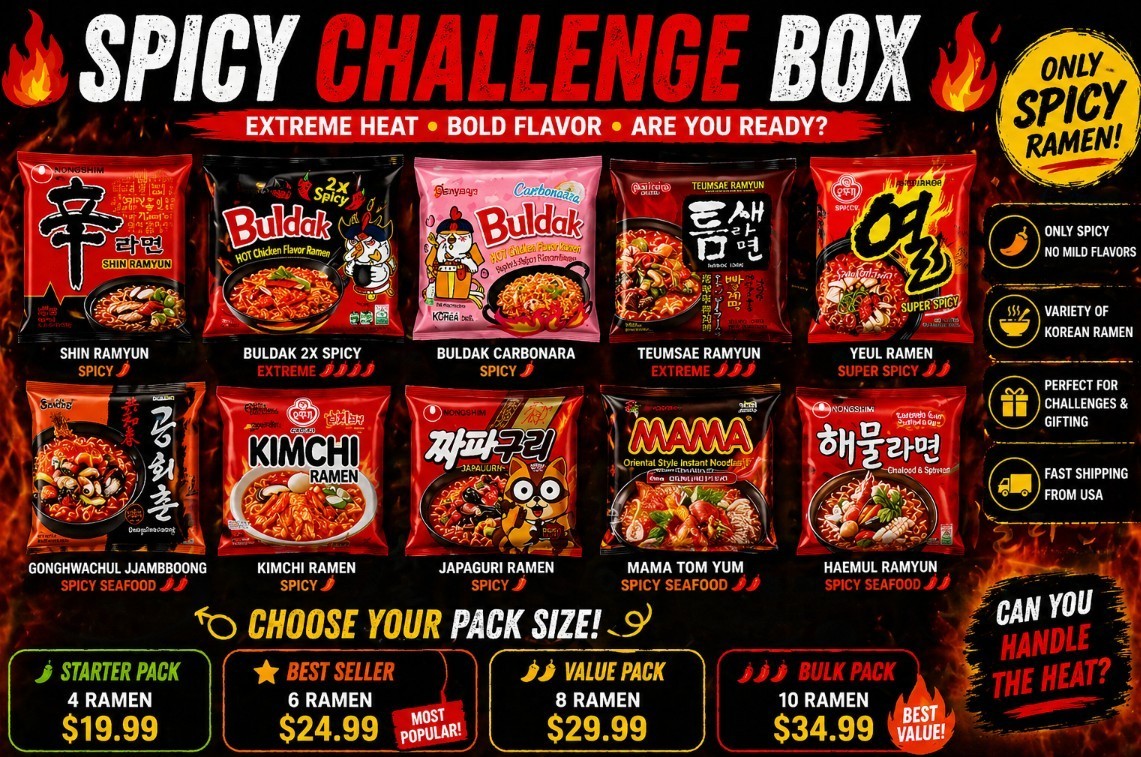 Spicy Korean Ramen Variety Pack | Hot Noodles Challenge Set 