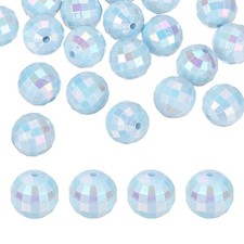 Disco Ball Beads, 50 Pcs 16mm Reflective Round Acrylic, Light Blue