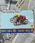 VINTAGE GOLDEN SHELL MOTOR OIL 8X12 INCHES PORCELAIN ENAMEL SIGN