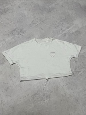 Prada Crop Too Sweatshirt White Tab Triangle Logo L Size Woman s