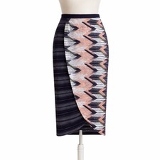Maeve Anthropologie Faux Wrap Midi Pencil Skirt Sz XS Chevron Print Knit Stretch
