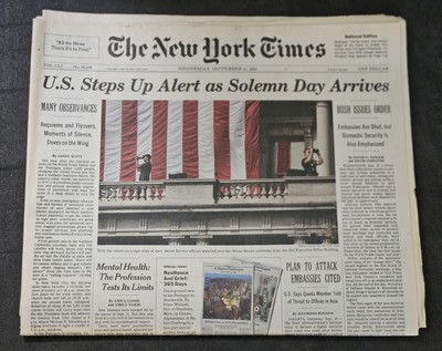 September 11, 2002 - New York Times Complete Newspaper 9/11 Anniversary