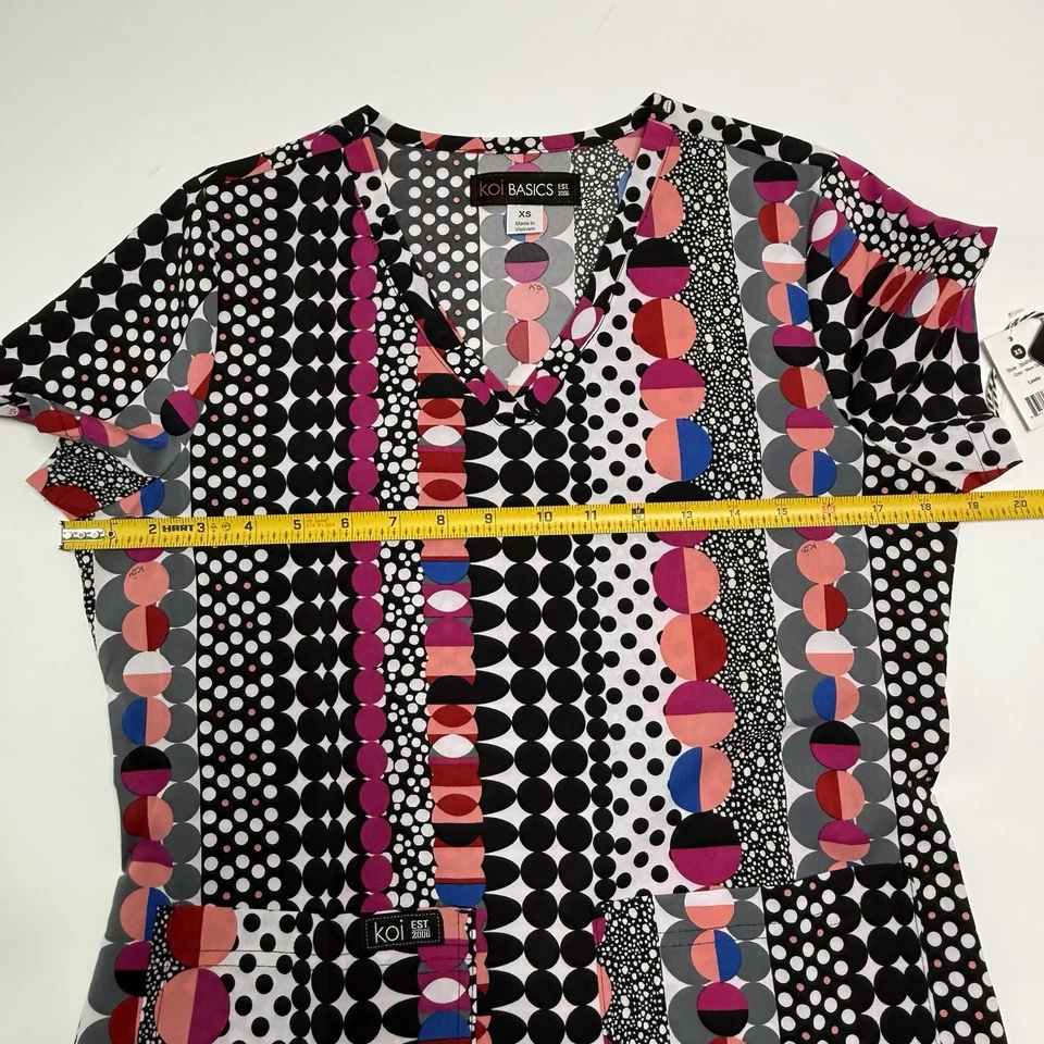 Koi Basics Leslie Womens XS “More Dots” Scrubs Top Stretch #384PR, NWT NEW - Image 4 of 4