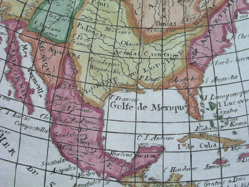 MAPA ORIGINAL 1750 ESTADOS UNIDOS Texas California en México CANADÁ CUBA Florida Foto 4 de 4