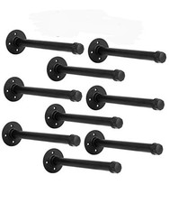 Pack 9 ndustrial Black Iron Pipe Shelf Brackets 3/4" 8.5x3 Rustic Wall Mounted