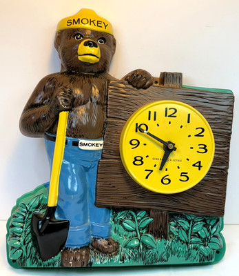 Smokey Bear Wall Clock Vintage GE Advertising Forest Fire Mascot