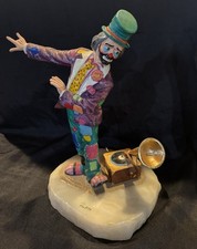 Signed Ron Lee 13&rdquo; Soft Shoe Clown w/ Phonograph 24k Gold Plated Onyx Base x/750