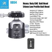 54mm Low Profile Tripod Head Heavy Duty Metal Ball Head with QR Plate Load 77lbs