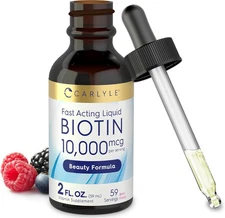 Liquid Biotin 10000mcg | Extra Strength Gel Drops | 2 oz | by Carlyle