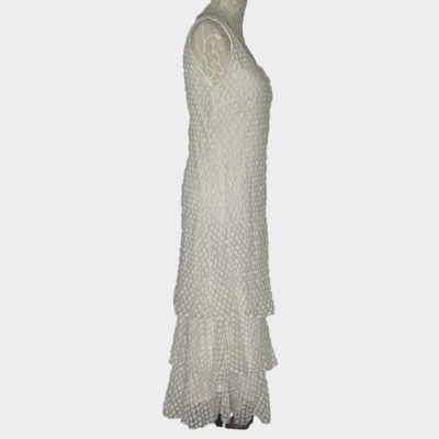 White Flowy IC by Connie K 3 Tiers sz S Sleeveless Maxi Dress Fit Flare  Lined | eBay